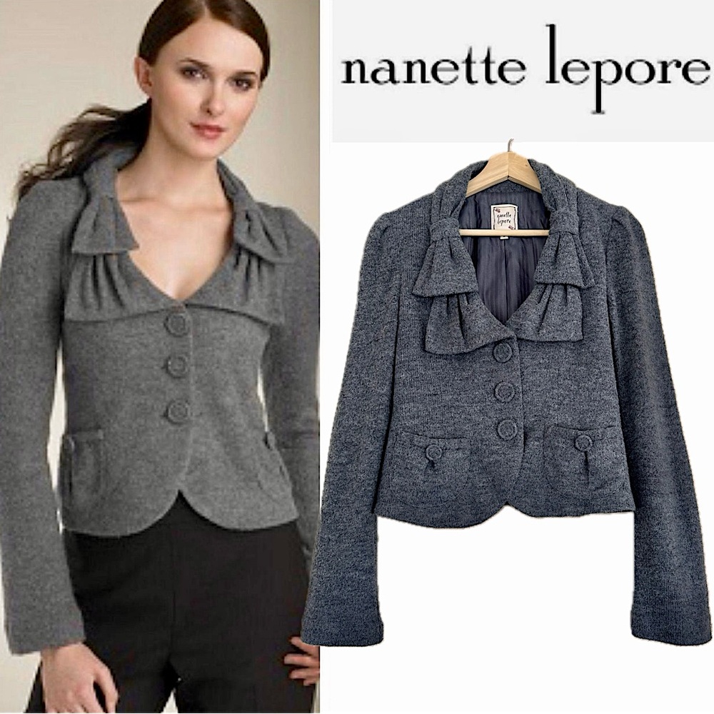 NANETTE LEPORE 🇺🇸 Three Button Wool blend Blazer in Gray Sz M